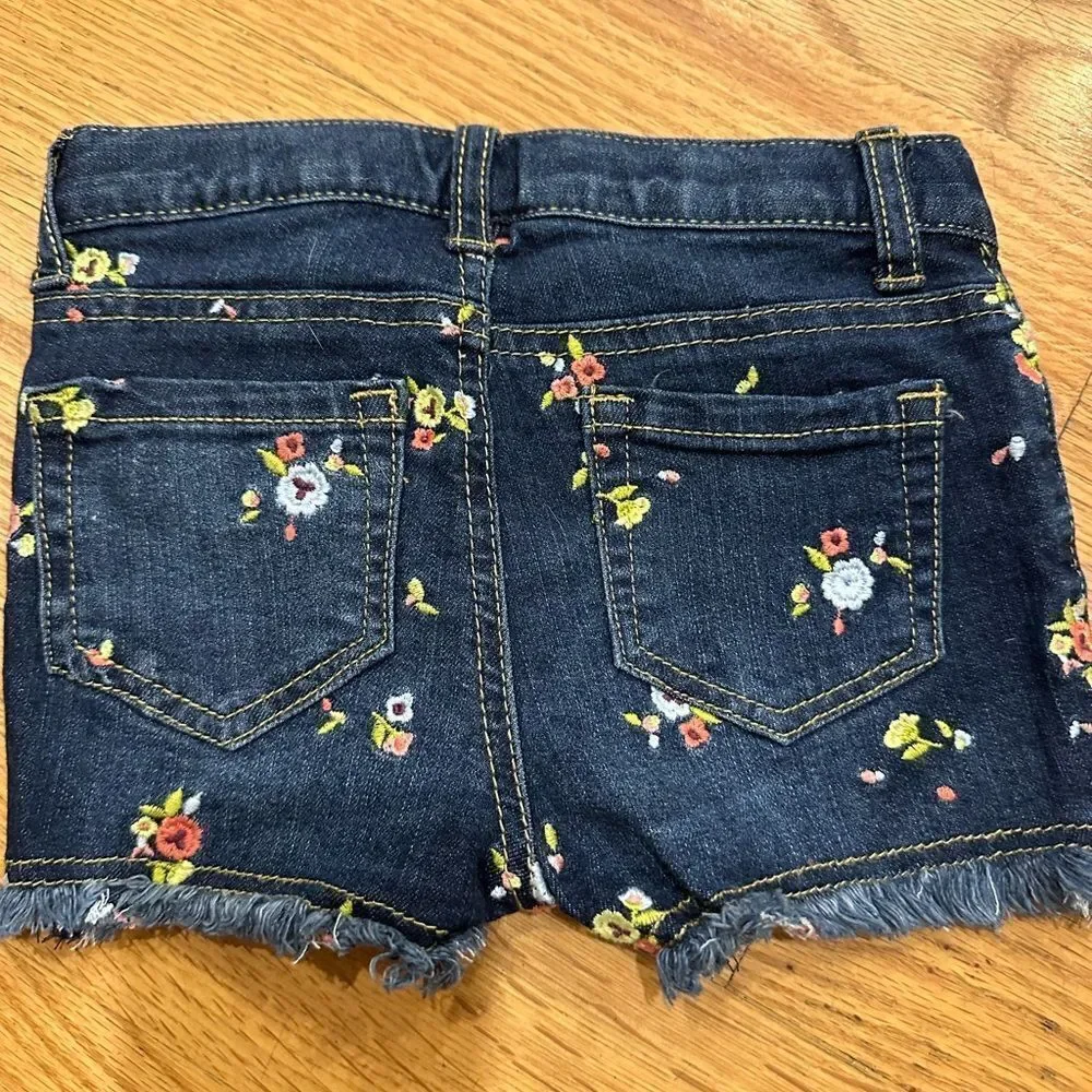Cat & Jack 3T jean shorts floral frayed denim kids